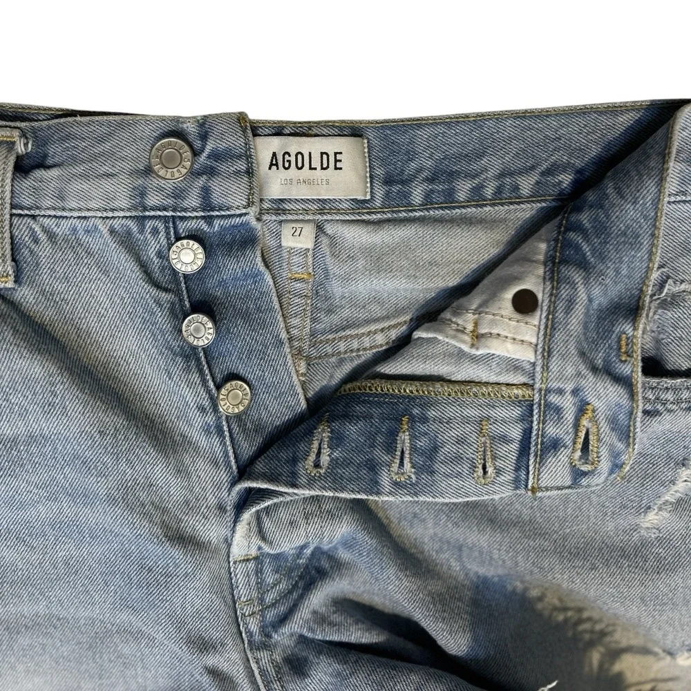 AGOLDE Parker Blue Denim Shorts sz 27 Buttonfly Cut-off Distressed 100% Cotton